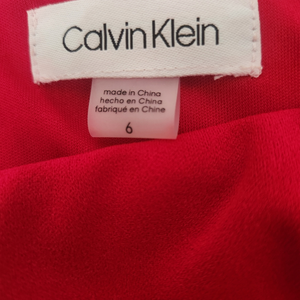Calvin Klein Red Off-Shoulder Long Bell Sleeve Dress Sz 6 - Picture 6 of 6